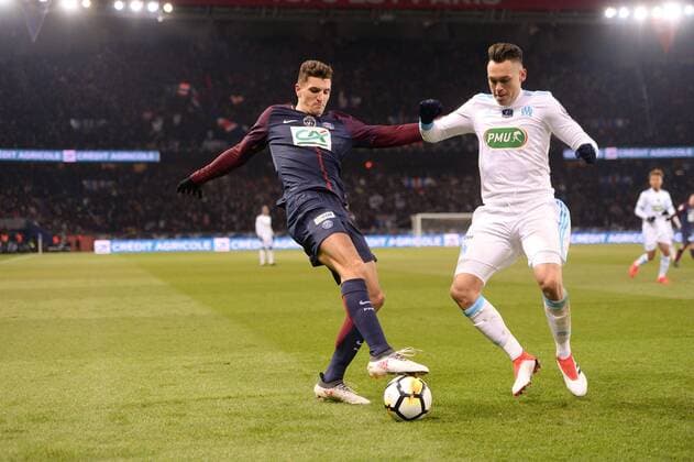 12 THOMAS MEUNIER (psg) - 05 LUCAS OCAMPOS (om) FOOTBALL : Paris SG vs Marseille - Coupe de France - 28 02 2018 AnthonyBIBARD FEP Panoramic 