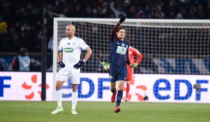 Joie de Edinson Cavani ( PSG ) FOOTBALL : Paris Saint Germain vs Olympique de Marseille - Coupe de France - Paris - 28 02 2018 FedericoPestellini Panoramic 