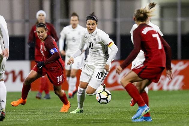 COLUMBUS, OH - MARCH 01: Germany midfielder Dzsenifer Marozsan (10) controls the ball during the first half of the international game between United States and Germany women s national teams on March 01, 2018 at Mapfre Stadium in Columbus, OH. (Photo by Adam Lacy Icon Sportswire) SOCCER: MAR 01 SheBelieves Cup - USA v Germany Icon180301008 EDITORIAL USE ONLY