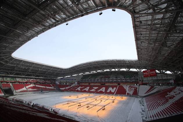 KAZAN, RUSSIA â€“ MARCH 3, 2018: Inside Kazan Arena Stadium, a venue for 2018 FIFA World Cup WM Weltmeisterschaft Fussball matches. Yegor Aleyev TASS  TS076827