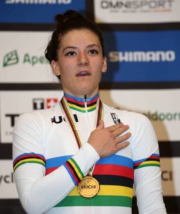 UCI 2018 Track Cycling World Championships 2018 Apeldoorn NED 03 03 2018 xmdx Womens Individual Pursuit Victory Ceremony World Champ Chloe DYGERT United States of America gold 2018 Track Cycling World Championships