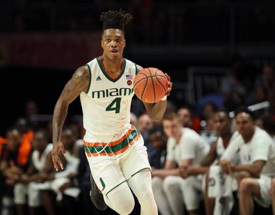 March 03, 2018: Miami Hurricanes guard Lonnie Walker IV (4) drives the ball during the NCAA College League USA men s basketball game between the Virginia Tech Hokies and the University of Miami Hurricanes at the Watsco Center in Coral Gables, Florida. Miami won 69-68. CSM NCAA Basketball 2018: Virginia Tech vs Miami MAR 03 - ZUMAc04_ 20180303_zaf_c04_063 Copyright: xMarioxHoubenx