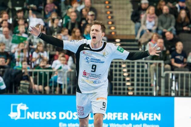 Julius Dierberg Nr 9 Elbflorenz celebrates HC Rhein Vikings vs. HC Elbflorenz Dresden Handball 2 Bundesliga 03 03 18 Dusseldorf NRW Germany Castello Copyright: xcdn_nszx