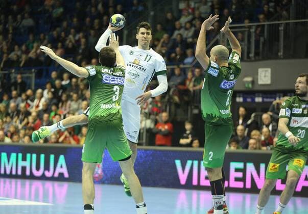 04 03 2018 xcsx Handball EHF Cup SC Magdeburg Tatran Presov emspor v Piotr Chrapkowski SC Magdeburg Lukas Urban Tatran Presov Zeljko Musa SC Magdeburg Magdeburg
