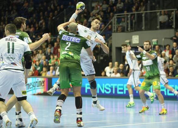 04 03 2018 xcsx Handball EHF Cup SC Magdeburg Tatran Presov emspor v Zeljko Musa SC Magdeburg against Lukas Urban Tatran Presov Magdeburg