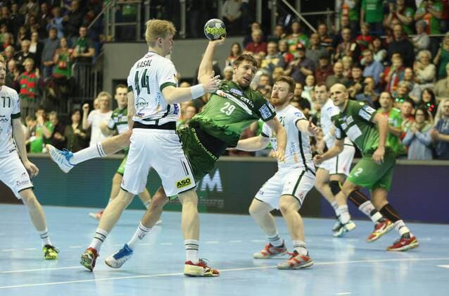 04 03 2018 xcsx Handball EHF Cup SC Magdeburg Tatran Presov emspor v l Michal Kasal Tatran Presov Gleb Kalarash SC Magdeburg Magdeburg