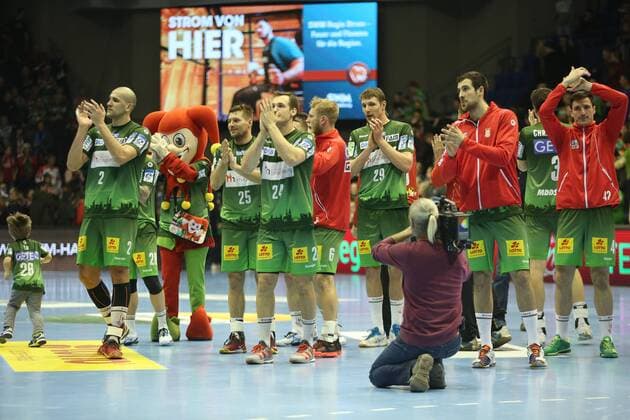 04 03 2018 xcsx Handball EHF Cup SC Magdeburg Tatran Presov emspor v l Magdeburg player cheering with the fans Magdeburg