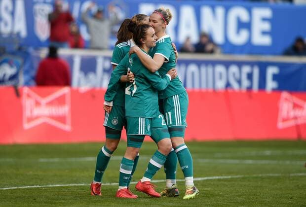 March 4, 2018 - Harrison, NJ, USA - Harrison, N.J. - Sunday March 04, 2018: Germany celebrates their goal during a 2018 SheBelieves Cup match between the women s national teams of the Germany (GER) and England (ENG) at Red Bull Arena. Germany celebrates their goal - ZUMAt139 20180304_zaa_t139_100 Copyright: xBradxSmithx