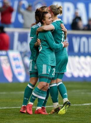 March 4, 2018 - Harrison, NJ, USA - Harrison, N.J. - Sunday March 04, 2018: Germany celebrates their goal during a 2018 SheBelieves Cup match between the women s national teams of the Germany (GER) and England (ENG) at Red Bull Arena. Germany celebrates their goal - ZUMAt139 20180304_zaa_t139_103 Copyright: xBradxSmithx