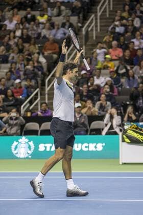 March 05, 2018: Roger Federer (SUI) defeated Jack Sock (USA) 7-6 (9), 6-4 at The Match for Africa 5 Silicon Valley played at the SAP Center in San Jose, California. Â© TennisClix CSM Tennis 2018: The Match for Africa 5 Silicon Valley March 05 2018 - ZUMAc04_ 20180305_zaf_c04_031 Copyright: xMalxTaamx