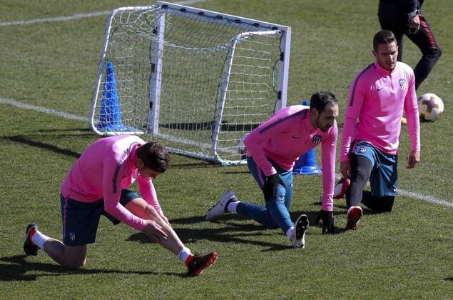 Atletico de Madrid players (L to R) Gabi, Juanfran and Koke attend the team s training session at the sports city Wanda in Majadahonda, Madrid, Spain, 07 March 2018. Atletico de Madrid training session !ACHTUNG: NUR REDAKTIONELLE NUTZUNG!  Copyright: xBALLESTEROSx GRAF6511 20180307-636560299237034574