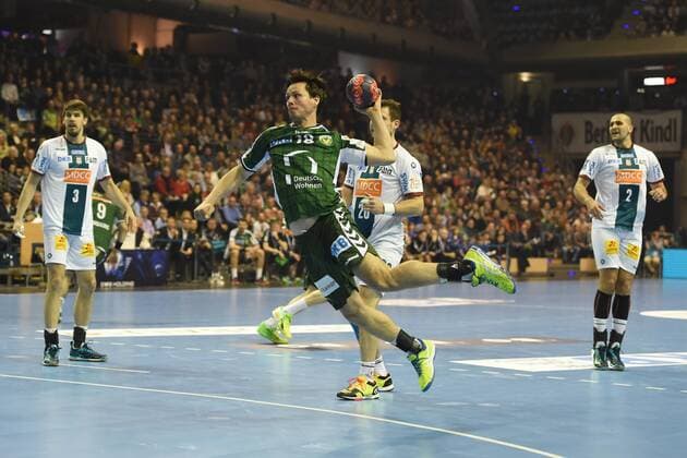 Handball Men DHB Cup Season 2017 18 Quarterfinal Füchse Berlin SC Magdeburg Piotr Chrapkowski No 3 SC Magdeburg Hans Lindberg No 18 Füchse Berlin Mads Christiansen No 20 SC Magdeburg Zeljko Musa No 2 SC Magdeburg 07 03 18 Copyright: xMichaelxHundtx xMatthiasxKochx