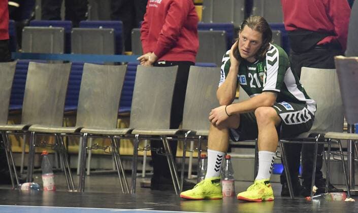 Matthias Zachrisson Füchse disappointed after the game Füchse Berlin SC Magdeburg DHB Cup Quarterfinals 2017 2018 Men Men Handball Germany Germany Max Schmeling Halle Berlin 7 3 2018