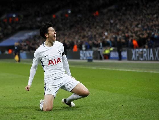 Tottenham s Heung-Min Son celebrates scoring his sides opening goal during the Champions League Round of 16 match at Wembley Stadium, London. Picture date: March 7th 2018. Picture credit should read: David Klein Sportimage EDITORIAL USE ONLY. No use with unauthorised audio, video, data, fixture lists, club league logos or live services. Online in-match use limited to 120 images, no video emulation. No use in betting, games or single club league player publications.