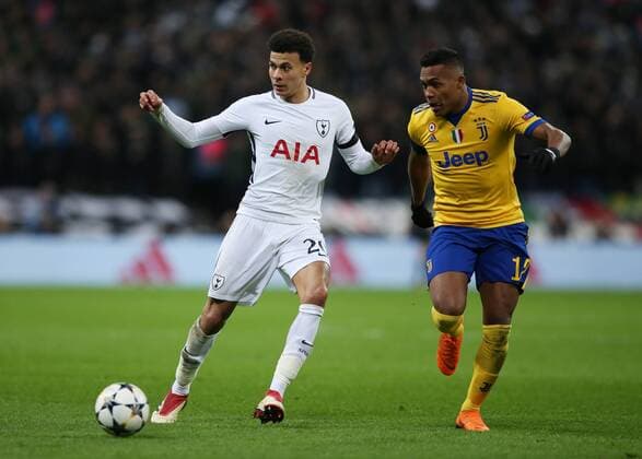 7th March 2018, Wembley Stadium, London England; UEFA Champions League football, round of 16, 2nd leg, Tottenham Hotspur versus Juventus; Dele Alli of Tottenham Hotspur runs past Douglas Costa of Juventus  ActionPlus11998969