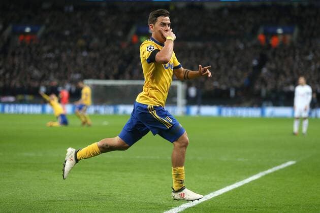 Tottenham Hotspur v Juventus UEFA Champions League Paulo Dybala of Juventus celebrates scoring his side?s 2nd goal during the UEFA Champions League match at Wembley Stadium, London Content Not Available For UK Newspapers Copyright: xPaulxChestertonx FIL-11460-0045
