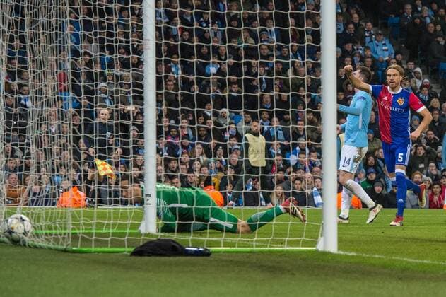 Manchester City v FC Basel UEFA Champions League Michael Lang of Basel celebrates after scoring his sides second goal during the UEFA Champions League match at the Etihad Stadium, Manchester Content Not Available For UK Newspapers Copyright: xMattxWilkinsonx FIL-11459-0028