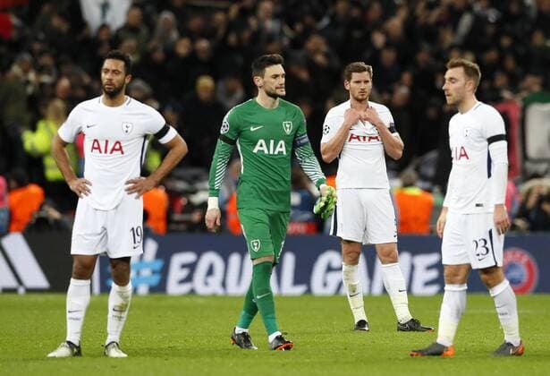 Tottenham s Mousa Dembele and Jan Vertonghen look on dejected at the final whistle during the Champions League Round of 16 match at Wembley Stadium, London. Picture date: March 7th 2018. Picture credit should read: David Klein Sportimage EDITORIAL USE ONLY. No use with unauthorised audio, video, data, fixture lists, club league logos or live services. Online in-match use limited to 120 images, no video emulation. No use in betting, games or single club league player publications.