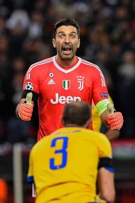 March 7, 2018 - London, United Kingdom - Gianluigi Buffon of Juventus celebrates with Giorgio Chiellini of Juventus during the UEFA Champions League match between Tottenham Hotspur and Juventus at Wembley Stadium, London, England on 7 March 2018. Tottenham v Juventus - UEFA Champions League  - ZUMAn230 20180307_zaa_n230_217 Copyright: xGiuseppexMaffiax