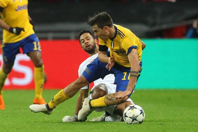 Tottenham Hotspur v Juventus UEFA Champions League Paulo Dybala of Juventus is fouled by Mousa Dembele of Tottenham Hotspur during the UEFA Champions League match at Wembley Stadium, London Content Not Available For UK Newspapers Copyright: xPaulxChestertonx FIL-11460-0108