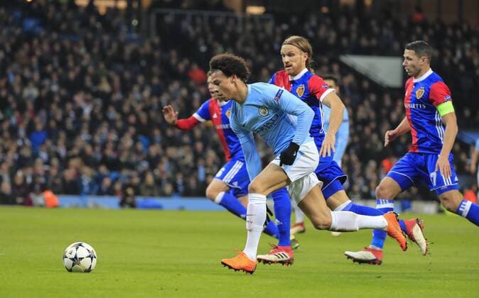 7th March 2018, Etihad Stadium, Manchester, England; UEFA Champions League football, round of 16, 2nd leg, Manchester City versus FC Basel; Leroy Sane of Manchester City runs into attack  ActionPlus11999032