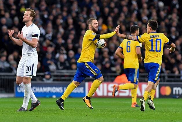 March 7, 2018 - London, United Kingdom - Gonzalo Higuain of Juventus celebrates scoring first goal during the UEFA Champions League match between Tottenham Hotspur and Juventus at Wembley Stadium, London, England on 7 March 2018. Tottenham v Juventus - UEFA Champions League  - ZUMAn230 20180307_zaa_n230_343 Copyright: xGiuseppexMaffiax