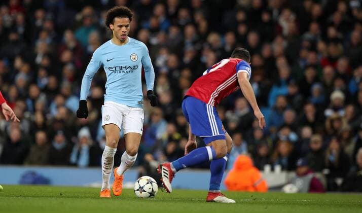 Football - 2017 2018 UEFA Champions League - Round of Sixteen, Second Leg: Manchester City (4) vs. FC Basel (0) Leroy Sane of Manchester City at The Etihad. COLORSPORT 