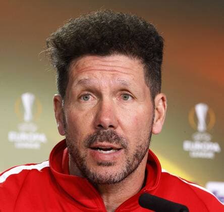 Cholo Simeone durante la rueda de prensa antes del partido de Europa League contra el Lokomotiv. Cholo Simeone attends the press conference PK Pressekonferenz before the start of the Europa League match against Lokomotiv. 