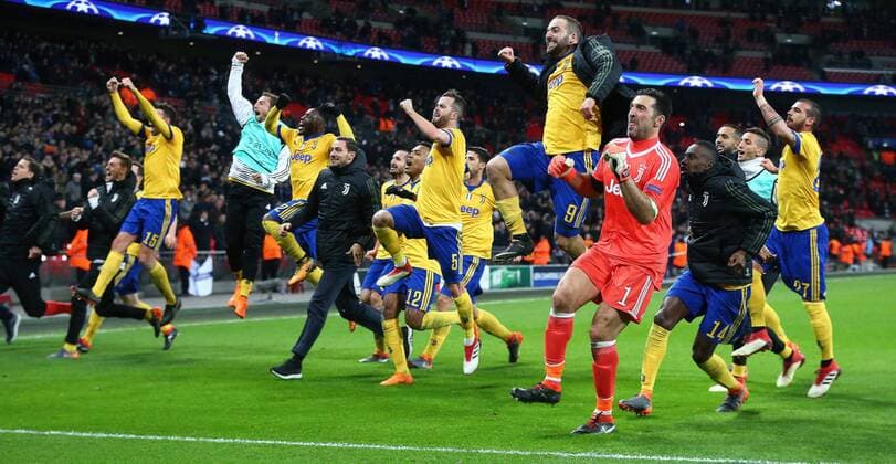 March 7, 2018 - London, England, United Kingdom - Juventus players celebrates they win during UEFA Champions League Round of 16 2nd Leg match Tottenham Hotspur against Juventus at Wembley Stadium on 07 March, 2018 Tottenham Hotspur v Juventus - UEFA Champions League Round of 16: Second Leg  - ZUMAn230 20180307_zaa_n230_463 Copyright: xKieranxGalvinx