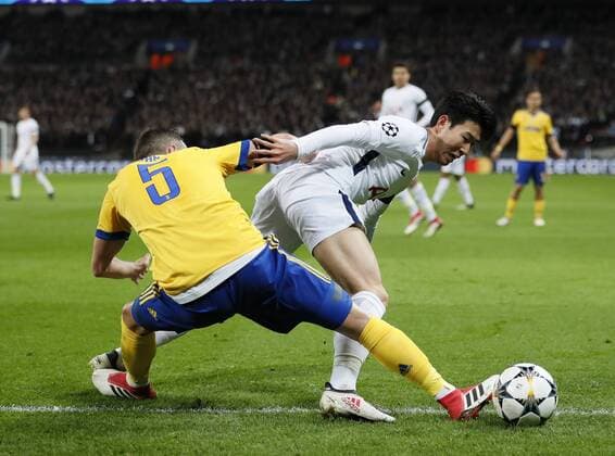 Tottenham s Heung-Min Son tussles with Juventus Miralem Pjanic during the Champions League Round of 16 match at Wembley Stadium, London. Picture date: March 7th 2018. Picture credit should read: David Klein Sportimage EDITORIAL USE ONLY. No use with unauthorised audio, video, data, fixture lists, club league logos or live services. Online in-match use limited to 120 images, no video emulation. No use in betting, games or single club league player publications.