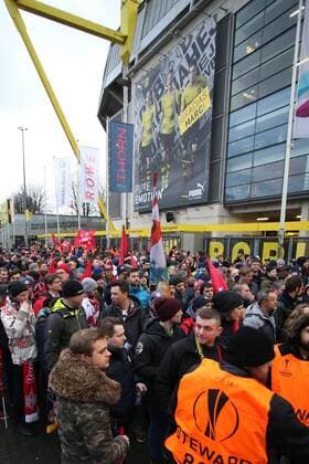 SOCCER - EL, Dortmund vs RBS DORTMUND,GERMANY,08.MAR.18 - SOCCER - UEFA Europa League, last sixteen, Borussia Dortmund vs Red Bull Salzburg. Image shows fans of RBS. GEPAxpictures xMathiasxMandl