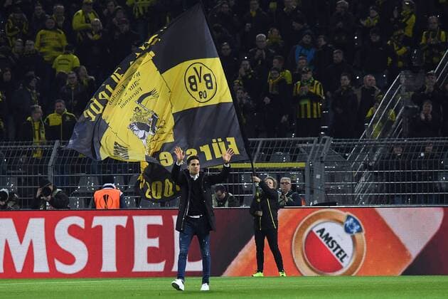 Football Europa League Round of 16 Borussia Dortmund FC Salzburg on 08 03 2018 at Signal Iduna Park in Dortmund Marc Bartra Dortmund says goodbye to his fans xRx