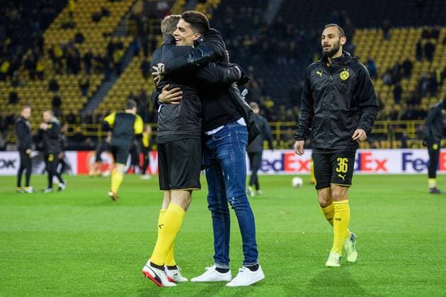 Marcel Schmelzer Borussia Dortmund 29 Marc Bartra and Oemer Toprak Borussia Dortmund 36 in the Europa League Round of 16 between Borussia Dortmund and FC Salzburg on 08 03 2018 Dortmund Copyright: xSchuelerx xEibnerx-xPressefotox EP_JSE