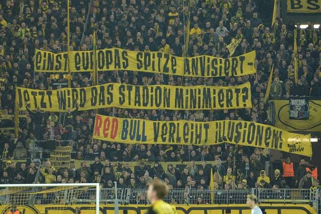 GER 1 FBL Borussia Dortmund vs. RB Salzburg 08 03 2018 Signal Iduna Park Dortmund GER 1 FBL Borussia Dortmund vs. RB Salzburg im Bild Fan-Club Fans Fan Block Transparent against Red Bull nph Mauelshagen nph00321