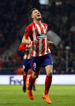 Atletico de Madrid s midfielder Saul Niguez celebrates after scoring a goal against Lokomotiv during the UEFA Europe League round of 16 first leg soccer match between Atletico de Madrid and Lokomotiv Moscow at Wanda Metropolitano stadium in Madrid, Spain, 08 March 2018. Atletico de Madrid - Lokomotiv Moscow !ACHTUNG: NUR REDAKTIONELLE NUTZUNG!  Copyright: xJuanJoxMartinx GRAF7768 20180308-636561350253826039