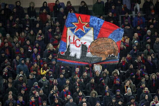 MOSCOW, RUSSIA â€“ MARCH 8, 2018: CSKA Moscow s fans watch the first leg of their 2017 18 UEFA Europa League Round of 16 football match against Lyon at VEB Arena Stadium. Sergei Bobylev TASS  TS077126