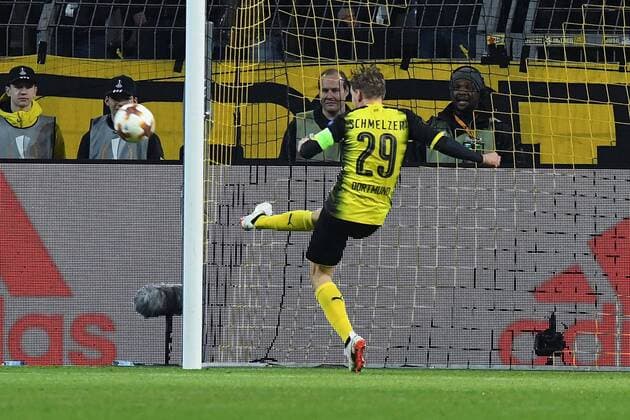 Football Europa League Round of 16 Borussia Dortmund FC Salzburg on 08 03 2018 at Signal Iduna Park in Dortmund Marcel Schmelzer Dortmund saves on the line xRx