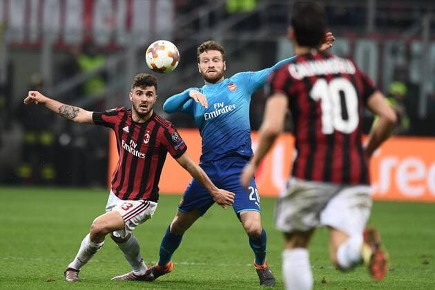 Mg Milano 08 03 2018 - Europa League Milan-Arsenal foto Matteo Gribaudi Image nella foto: Patrick Cutrone-Shkodran Mustafi 