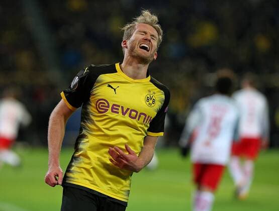 08 03 2018 Football UEFA Europa League 2017 2018 Round of 16 Borussia Dortmund RB Salzburg in Signal Iduna Park Dortmund Andre Schürrle Dortmund disappointed