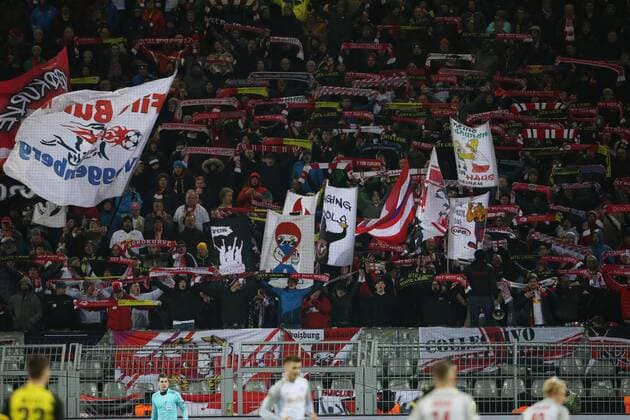 SOCCER - EL, Dortmund vs RBS DORTMUND,GERMANY,08.MAR.18 - SOCCER - UEFA Europa League, last sixteen, Borussia Dortmund vs Red Bull Salzburg. Image shows fans of RBS. GEPAxpictures xMathiasxMandl