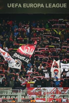 SOCCER - EL, Dortmund vs RBS DORTMUND,GERMANY,08.MAR.18 - SOCCER - UEFA Europa League, last sixteen, Borussia Dortmund vs Red Bull Salzburg. Image shows fans of RBS. GEPAxpictures xMathiasxMandl