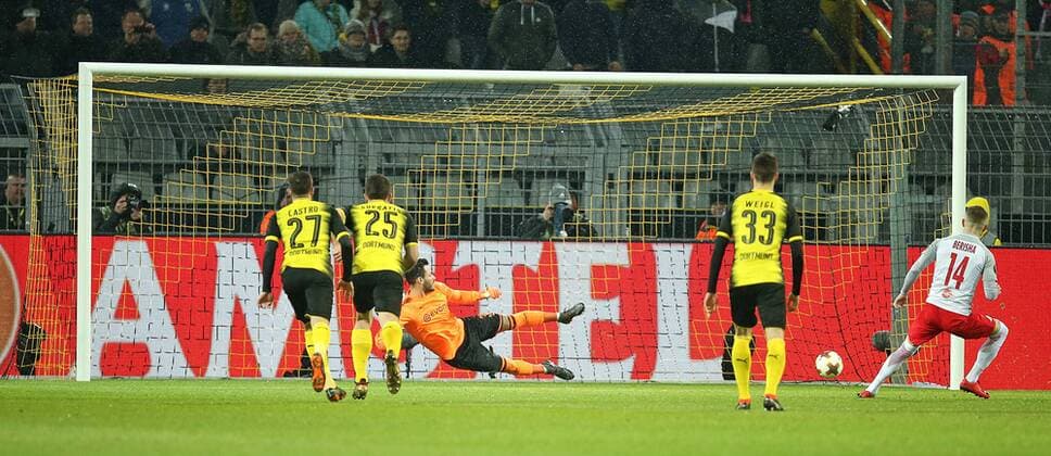 08 03 2018 Football UEFA Europa League 2017 2018 Round of 16 Borussia Dortmund RB Salzburg in Signal Iduna Park Dortmund Goal to 0 1 by penalty kick