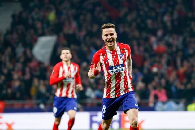 Bilder des Tages - SPORT Saul of Atletico de Madrid celebrates the goal during the UEFA Europa League match played on Wanda Metropolitano Stadium, Madrid, Spain, between Atletico de Madrid and Lokomotiv Moskva, Mar 08th 2018. Photo: Oscar J. Barroso AFP7  xOscarxJ.xBarrosox xAFP7x xAtleticoxdexMadridxvxLokomotiv,xEuropaxLeague,xSpain,xMarx8thx20x