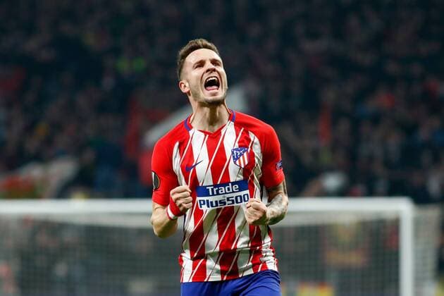 Saul of Atletico de Madrid celebrates the goal during the UEFA Europa League match played on Wanda Metropolitano Stadium, Madrid, Spain, between Atletico de Madrid and Lokomotiv Moskva, Mar 08th 2018. Photo: Oscar J. Barroso AFP7  xOscarxJ.xBarrosox xAFP7x xAtleticoxdexMadridxvxLokomotiv,xEuropaxLeague,xSpain,xMarx8thx20x
