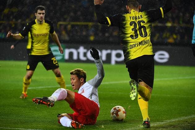 08 03 2018 xjhx Football Europe League Borussia Dortmund RB Salzburg emspor v Hee Chan Minamino FC Red Bull Salzburg Oemer Toprak Borussia Dortmund Dortmund