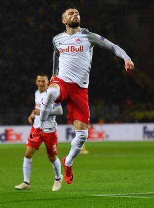 08 03 2018 xjhx Soccer Europa League Borussia Dortmund RB Salzburg emspor v Valon Berisha FC Red Bull Salzburg celebrate the goal Torjubel to 0 2 Dortmund