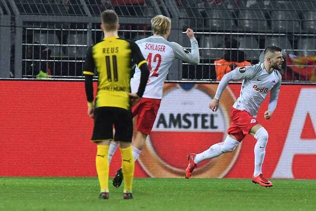 Soccer Europa League Eight-Finals Borussia Dortmund FC Salzburg on 08 03 2018 at Signal Iduna Park in Dortmund Torjubel to 0 1 by Valon Berisha Salzburg xRx