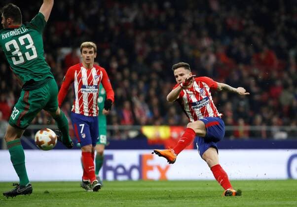 Atletico de Madrid s midfielder Saul Niguez in action during the UEFA Europa League round of 16 first leg match bewteeen Atletico Madrid and Lokomotiv at the Wanda Metropolitano stadium in Madrid, Spain, 08 March 2018. Atletico Madrid vs. Lokomotiv !ACHTUNG: NUR REDAKTIONELLE NUTZUNG!  Copyright: xJuanJoxMartinx MAD008 20180308-636561375671686039