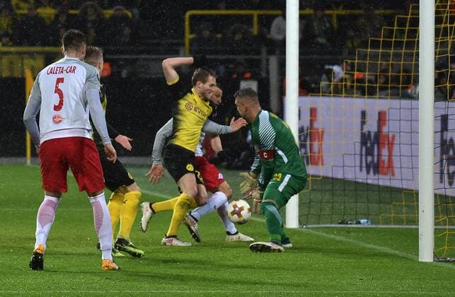 08 03 2018 Soccer Europa League Season 2017 2018 Round of 16 Borussia Dortmund RB Salzburg Andre Schuerrle Andre Schürrle Borussia Dortmund mi scores the goal for 1 2 Team2