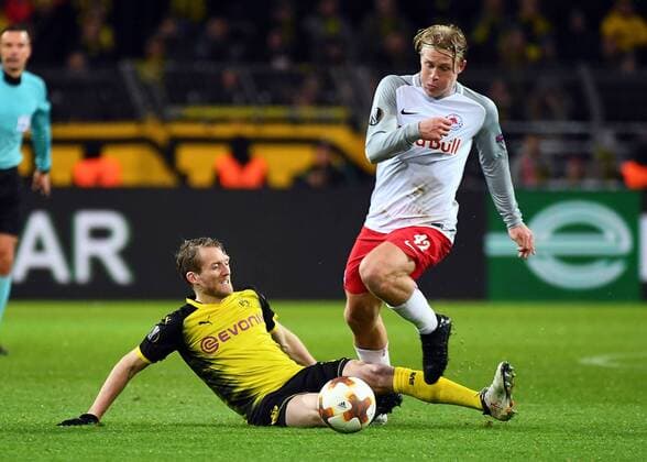 08 03 2018 xjhx Soccer Europa League Borussia Dortmund RB Salzburg emspor v Andre Schuerrle Borussia Dortmund Xaver Schlager FC Red Bull Salzburg Dortmund